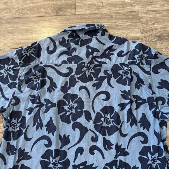 Sonoma Mens L Hawaiian Button Down Shirt Blue Aloha Tropical Camp Beach Flowers - Picture 13 of 14